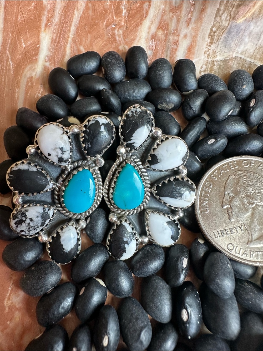 Kingman Turquoise & White Buffalo Sterling Silver Stud Post Earrings 🩵